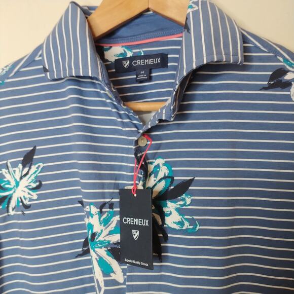 Cremieux Button Up Shirt Floral Striped Cotton Stretch - Picture 6 of 7